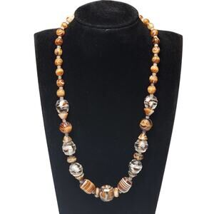 Czech Beaded Necklace Brass Barrel Closure 16" Vtg